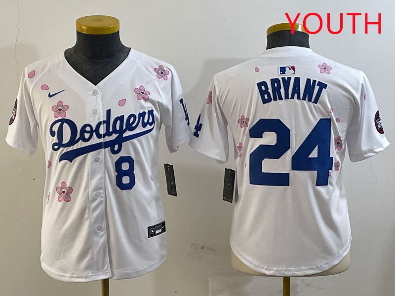 Youth Los Angeles Dodgers #24 Bryant White Sakura Edition 2025 Nike MLB Jersey style 9->tampa bay rays->MLB Jersey